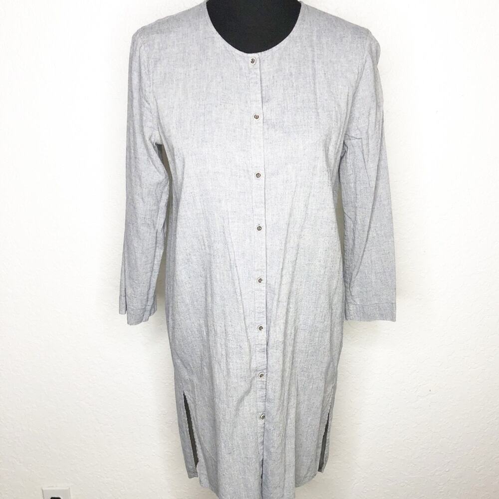 Anthropologie Holding Horses gray button front linen blend tunic top or dress 6